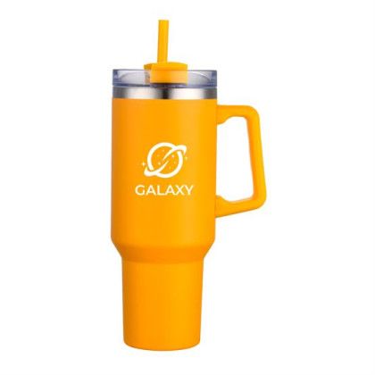Custom 40 oz. Double Wall Tumbler with Handle and Straw - Yellow