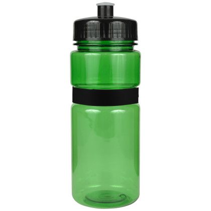 Custom 20 oz Sportster Bottle with Silicone Gripper Band & Push Pull Lid - Translucent Green Custom 20 oz Sportster Bottle with Silicone Gripper Band & Push Pull Lid - Translucent Green