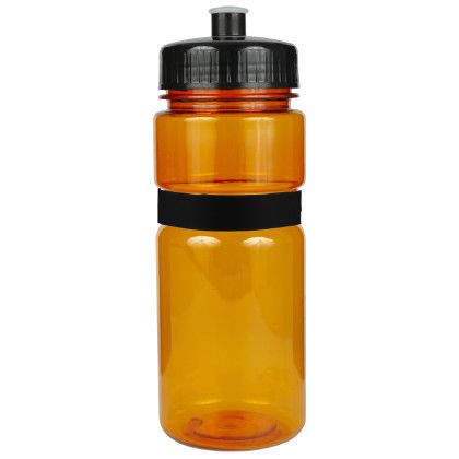 Custom 20 oz Sportster Bottle with Silicone Gripper Band & Push Pull Lid - Translucent Orange Custom 20 oz Sportster Bottle with Silicone Gripper Band & Push Pull Lid - Translucent Orange