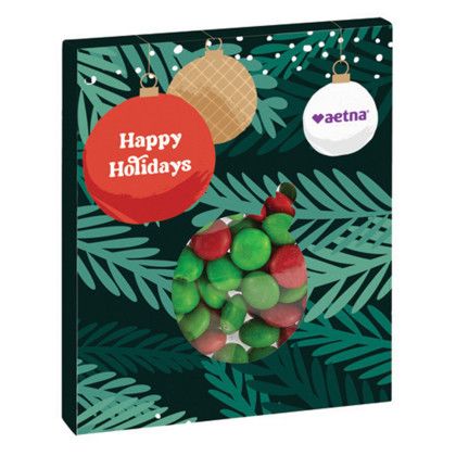 Custom Ornament Window Box w/ Holiday Candy - Holiday Chocolate Buttons - Full Color Imprint