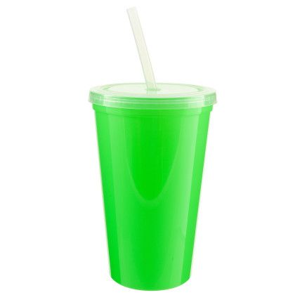 Custom 22oz Stadium Cup with Lid and Straw - Neon Green