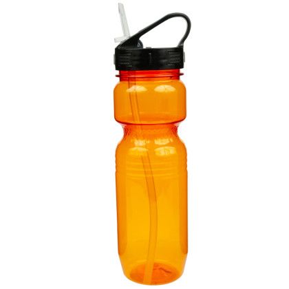 Custom 26 oz Translucent Jogger Bottle with Sport Sip Lid & Straw - Translucent Orange