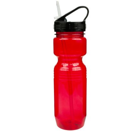 Custom 26 oz Translucent Jogger Bottle with Sport Sip Lid & Straw - Translucent Red