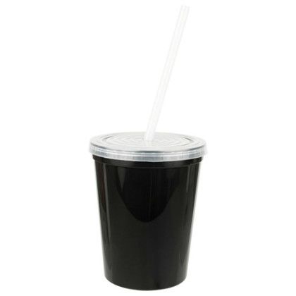 Custom 16oz Stadium Cup with Lid and Straw - Black