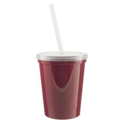 Custom 16oz Stadium Cup with Lid and Straw - Maroon