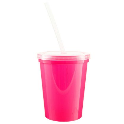 Custom 16oz Stadium Cup with Lid and Straw - Neon Pink