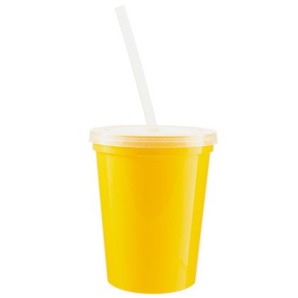 Custom 16oz Stadium Cup with Lid and Straw - Yellow