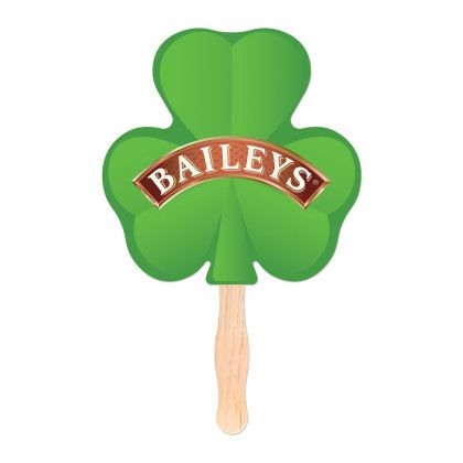 Custom Shamrock Shaped Hand Fan with Full Color Imprint Custom Shamrock Shaped Hand Fan with Full Color Imprint