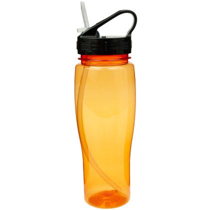 Custom 24 oz Translucent Contour Bottle with Sport Sip Lid & Straw - Translucent Orange