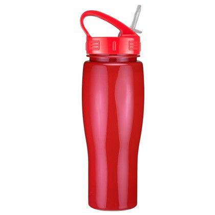 Custom 24 oz Contour Bottle with Sport Sip Lid & Straw - Red