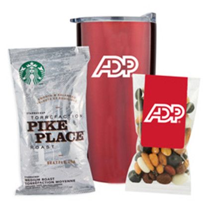 Custom 20 Oz. Tumbler Gift Set w/ Espresso Mix & Starbucks Pike Place Coffee - Red
