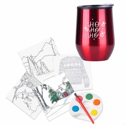 Custom Holiday Adult Paint Set and Wine Tumbler - Red