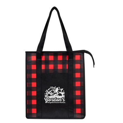Custom Northwoods Non-Woven Cooler Tote Bag - Red with Black