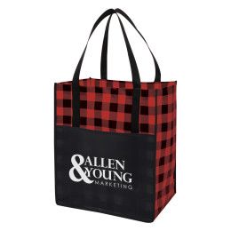 Custom Northwoods Laminated Non-Woven Buffalo Plaid Tote Bag - Red