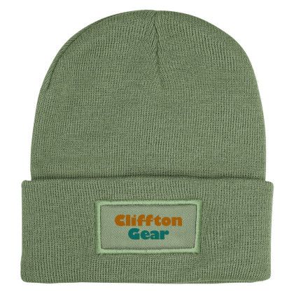 Custom Patch Knit Beanie With Cuff - Light Olive - Extra Fee for Additional Imprint Color Custom Patch Knit Beanie With Cuff - Light Olive - Extra Fee for Additional Imprint Color