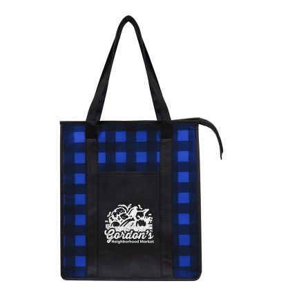Custom Northwoods Non-Woven Cooler Tote Bag - Royal Blue with Black