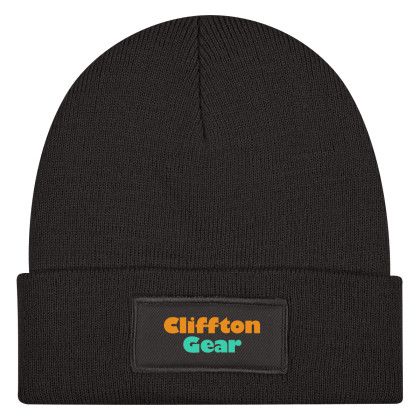 Custom Patch Knit Beanie With Cuff - Black - Extra Fee for Additional Imprint Color Custom Patch Knit Beanie With Cuff - Black - Extra Fee for Additional Imprint Color