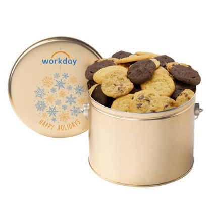 Custom Half Gallon Cookie Tin with 2 in. Assorted Gourmet Cookies - Gold
