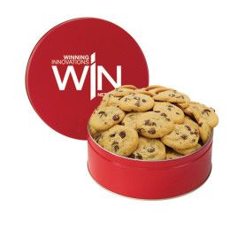 Custom Extra Large Cookie Tin with 2 in. Gourmet Chocolate Chip Cookies - Red