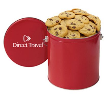 Custom Gallon Cookie Tin with 2 in. Gourmet Chocolate Chip Cookies - Red