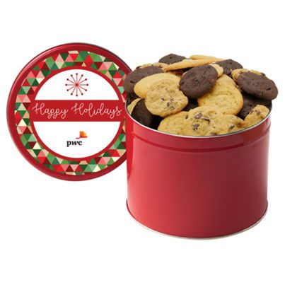 Custom Half Gallon Cookie Tin with 2 in. Assorted Gourmet Cookies - Red