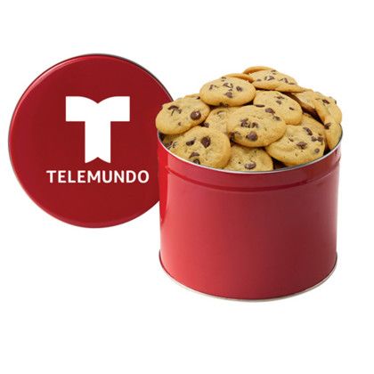 Custom Half Gallon Cookie Tin with 2 in. Gourmet Chocolate Chip Cookies - Red