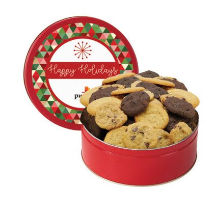 Custom Gourmet Cookie Tin with 2 in Assorted Gourmet Cookies - Red Custom Gourmet Cookie Tin with 2 in Assorted Gourmet Cookies - Red