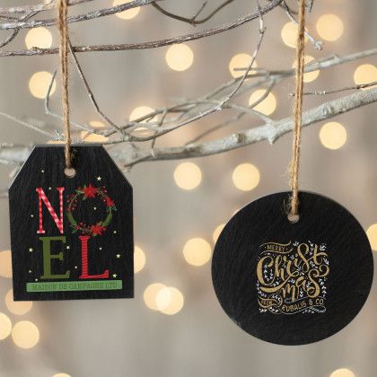 Custom Black Slate Ornament with Jute Twine Cord