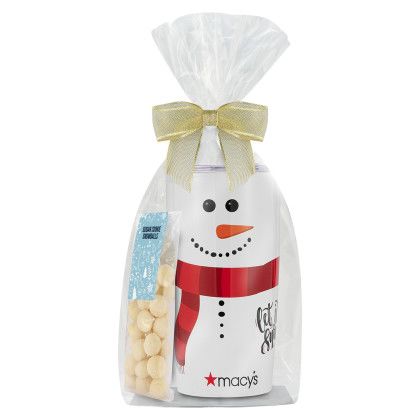 Custom Let It Snow Gift Set with 20 oz Tumbler and Sugar Cookie Snowballs - Sheer Gold Bow