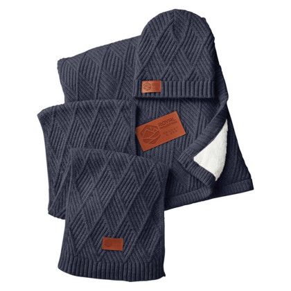 Custom Leeman Trellis Knit Gift Set - Heather Navy