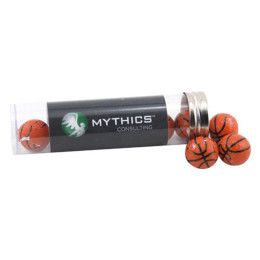 Custom Tube with Chocolate Basketballs - Full-Color Imprint