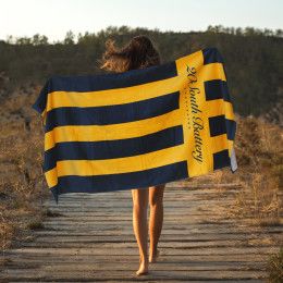 Custom Cabana Rugby Stripe Beach Towel - Navy/Gold