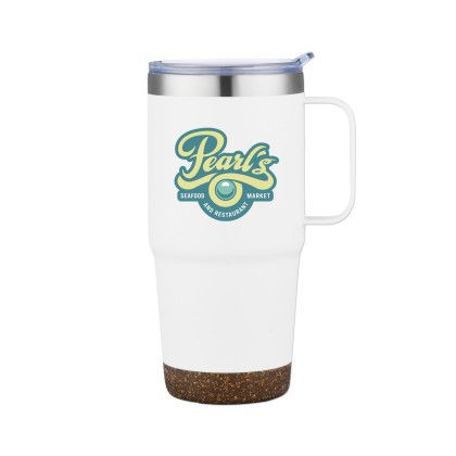 Custom 24 Oz Travel Mug with Cork Bottom - White (Extra Fee for Full-Color Imprint)