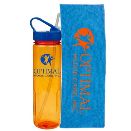 Custom Cool Down Bundle - Translucent Orange Bottle with Blue Lid and Blue Cooling Towel Custom Cool Down Bundle - Translucent Orange Bottle with Blue Lid and Blue Cooling Towel
