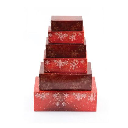 Six Tier Custom Logo Treat Tower - Two-Tone Red Snowflakes