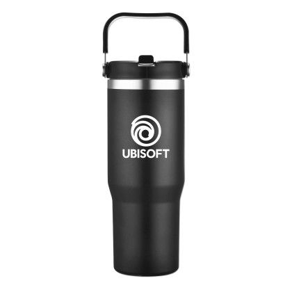 Custom 30 Oz Travel Mug with Handle - Black