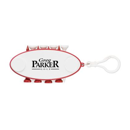 Custom 10 Piece Golf Tee Set Keychain - Red with White