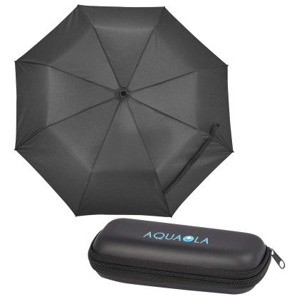 Custom 37" Compact Travel Umbrella With Case - Black