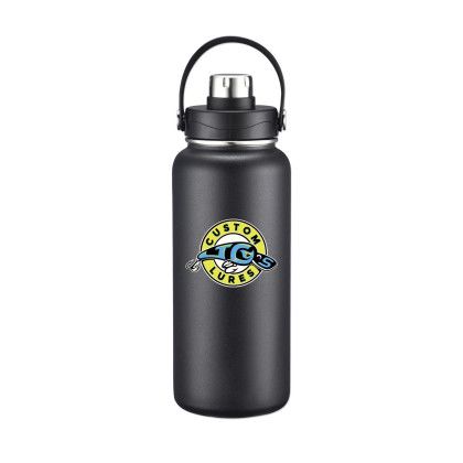 Custom 34 Oz Vacuum Water Bottle - Black - Extra Fee for Full-Color Imprint