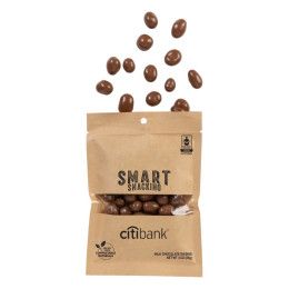 Custom FairTrade Milk Chocolate Raisins in Compostable Kraft Pouch 