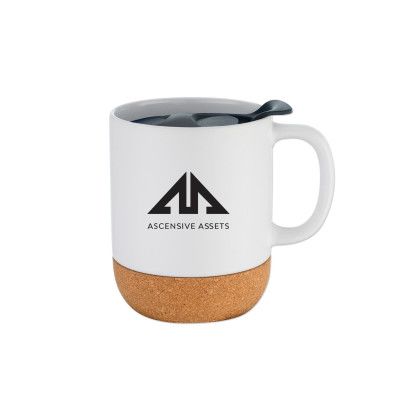 Custom 12 Oz. Cork Base Ceramic Mug with Lid - White