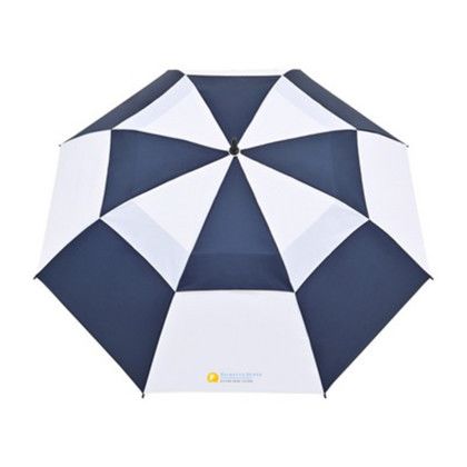 Custom Elements 60" Recycled Auto Open Double Canopy Golf Umbrella - Navy/White - Top