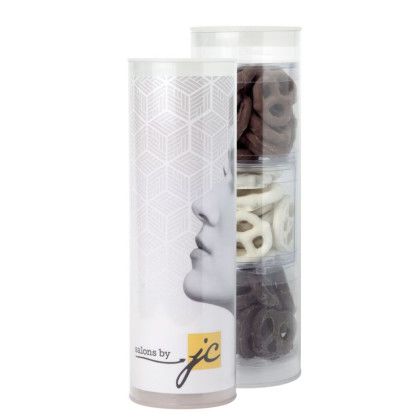 Custom 3 Piece Gift Tube with Gourmet Pretzels - Full-Color
