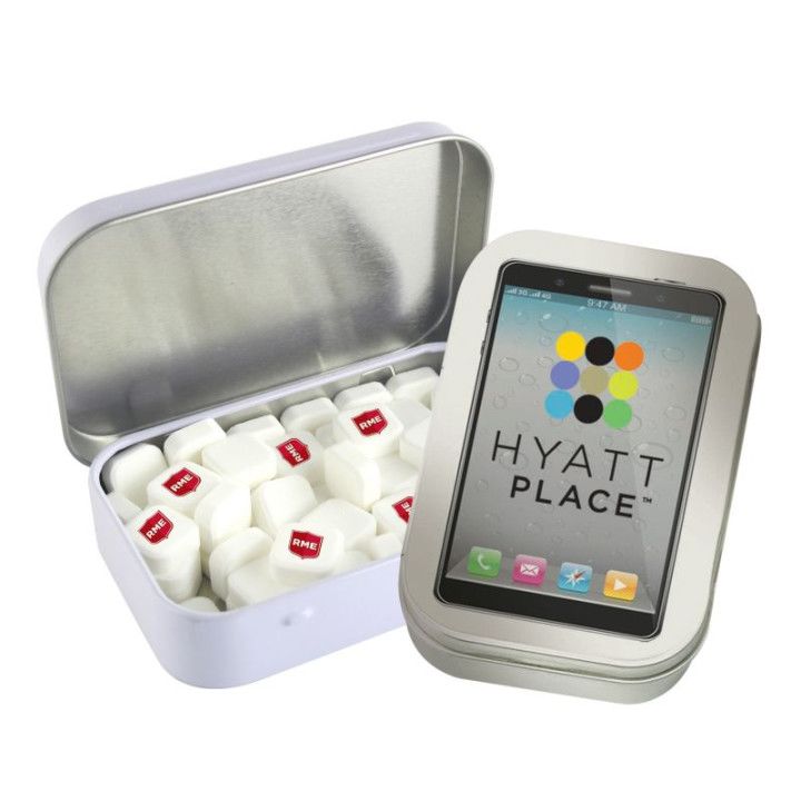 Custom Rectangular Tin with Imprinted Square Mints