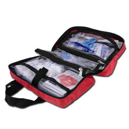 Custom 98pc First Aid Kit in Easy Sorting Bag - Red - Open