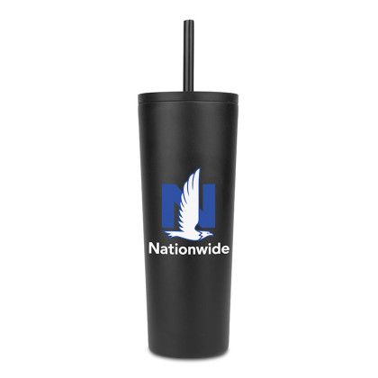 Custom Natick 27oz. Double Wall SS Mug with Straw - Black
