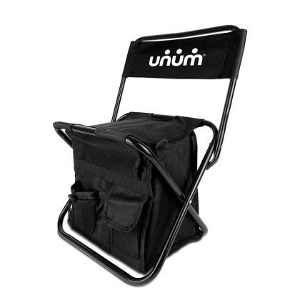 Custom Folding Chair with 24 Can Cooler Bag & Pockets - Black Custom Folding Chair with 24 Can Cooler Bag & Pockets - Black