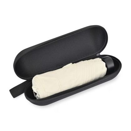 Custom Elements 39" Recycled Manual Mini Folding Umbrella - Cream in Case