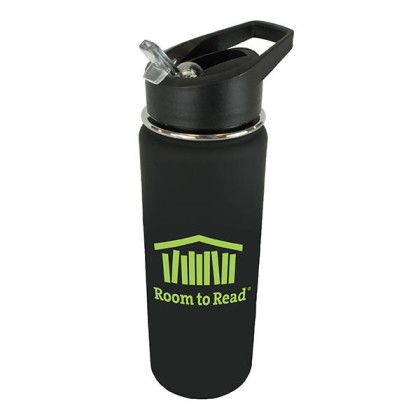 Custom Halcyon 20 oz. Sports Bottle with Flip Straw Lid - Black
