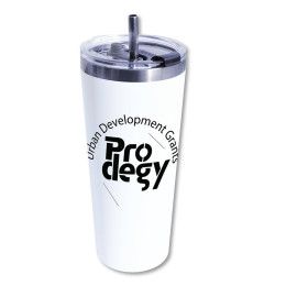 Custom 22 oz. Memphis Tumbler With Flip Top Lid & Stainless Steel Straw - White